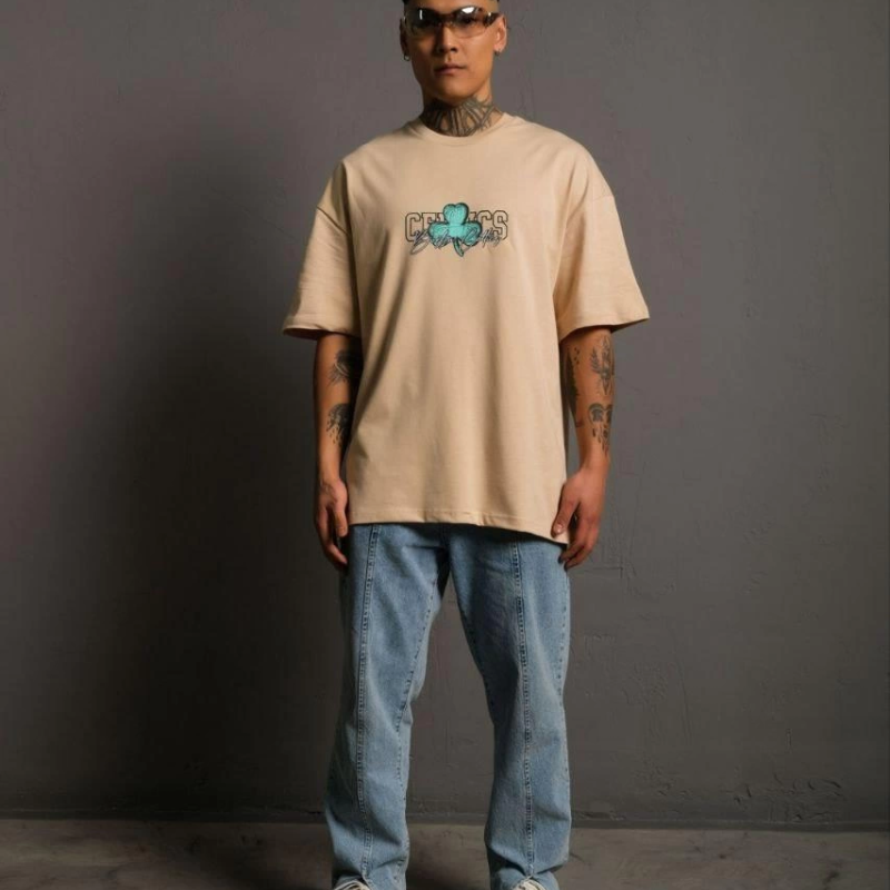 Sırt Baskılı T-shirt - Bej -